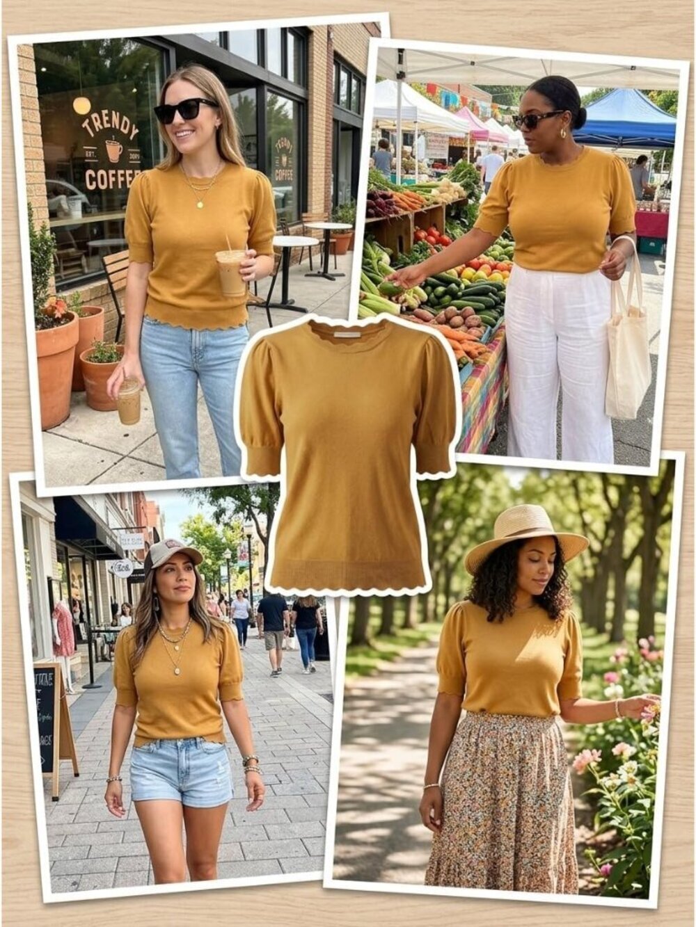 Women's Mustard Yellow short Sleeve Imported Pull On Casual Crew Neck Sweater - Picture 6 of 6